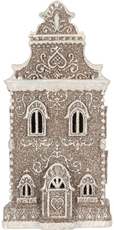 Clayre & Eef Gingerbread house met LED 17x15x35 cm Bruin Kunststof