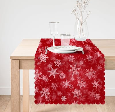 Velvet Textiel Kersttafelloper - 45x220 cm - Kerstnachts - Oranje kleur met sneeuwvlokken - Tafelkleed - Runner