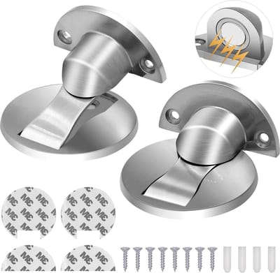 Magnetische deurstopper set van 2 - roestvrijstalen deurstoppers - zelfklevend - zilverkleurig - duurzaam - geen boren - kindveilig deurstopper buiten