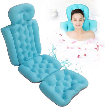 Allecto - Volledig Lichaamsbadkussen - Antislip Badmat - Ergonomisch Ontwerp - Blauw - Kussen voor Nekrugsteun - Comfortabel Badplezier - Geschikt ...
