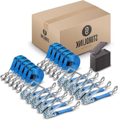 Ratelspanbanden Set - Sjorbanden Vastzetbanden - Lading Zekeren - Met Beveiligde Haken - 50mm 4m - Blauw