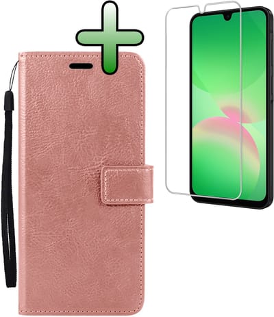 Hoesje Met Screenprotector - Geschikt voor Samsung Galaxy A26 - Luxe Pasjeshouder - Bookcase Portemonee - Flip Case - Kunstleer Book Case - Flipcase - Book Cover - Walletcase - Portemonneehoes - Rosé goud