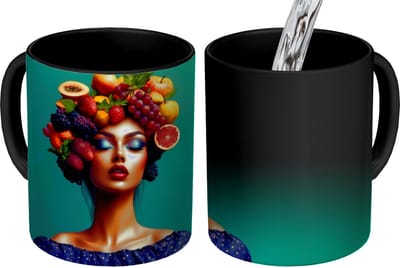 Magische Mok - Foto op Warmte Mokken - Koffiemok - Vrouw - Hoodtooi - Tropisch - Fruit - Druiven - Magic Mok - Beker - 350 ML - Theemok