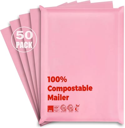 Composteerbare Verzendzakken - Milieu Enveloppen - Duurzaam Verzenden - BPI Gecertificeerd - 10x15 inch 50 stuks - Roze