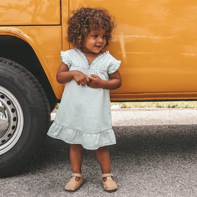 Your Wishes Chambray Ruffle Dress Meisjes - Jurk - Lichtblauw - Maat 104