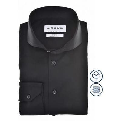 Ledûb Overhemd Slim Solid Color Jersey Cotton Stretch Zwart / male