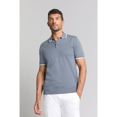 No Excess Pullover Short Sleeve Polo Button Solid Washed Blue Größe: S | Poloshirts Outlet | Herren | Blau