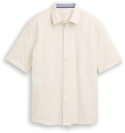 Tom Tailor - Comfort Fit katoenen overhemd met korte mouwen - Maat S - Gardenia White