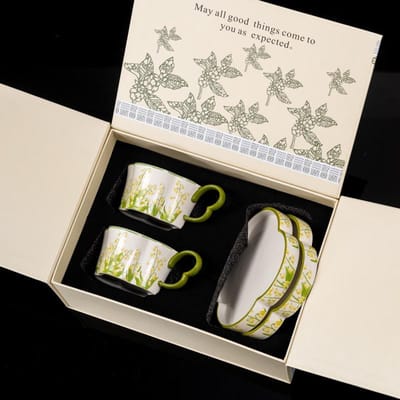 Luxe Groene Lelietje-van-dalen Koffiekop en Schotel Set Theekopjes voor de Middag Keramische Waterbekers Home Mokken Als Souvenirs 250ml gray