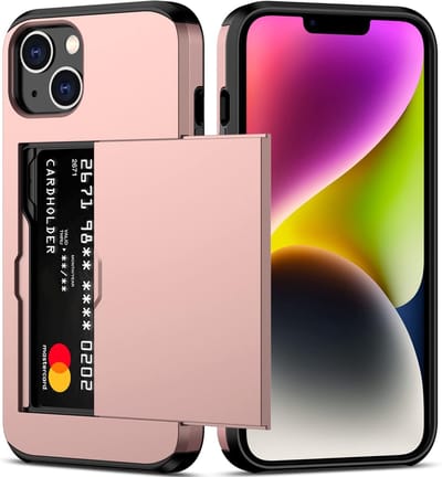 YPCd Hardcase Pasjeshouder Hoesje – Geschikt voor Apple iPhone 15 – Shockproof Backcover met Verborgen Kaartvak – Roze