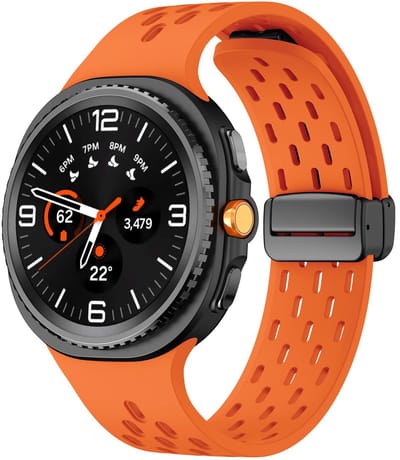 Siliconen bandje - geschikt voor Samsung Galaxy Watch 8 (40mm) / Galaxy Watch 8 (44mm) / Galaxy Watch 8 Classic - gaatjes met magneetsluiting - oranje