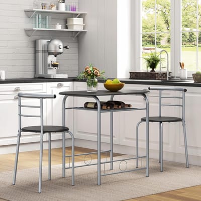 Compact Industriële 2-Persoons Eetkamerset met Opbergvak en Stoelen - 90 x 53 x 75,5 cm - Zwart