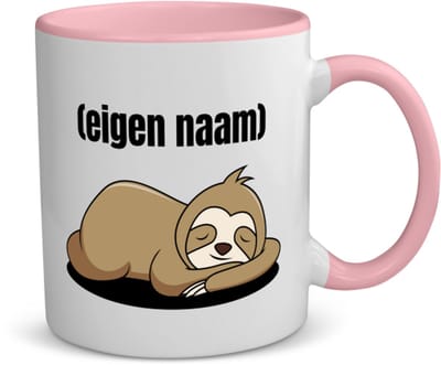 Akyol - luiaard met eigen naam koffiemok - theemok - roze - Luiaard - luiaard liefhebbers - iemand die houdt van luiaards - verjaardag - cadeau - kado - 350 ML inhoud