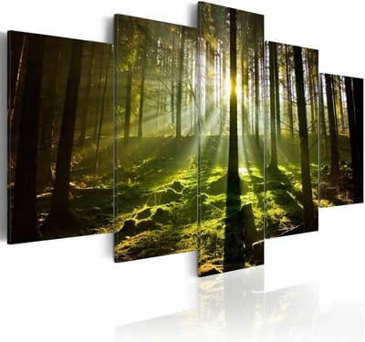 Schilderij - Stilte van het Voorjaar, Groen, 5luik , premium print op canvas