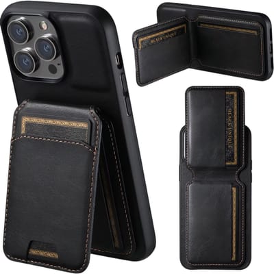 Leren Hoesje met Kaarthouder en Pasjeshouder – Magnetisch Wallet Case, Luxe Telefoonhoesje, Geschikt voor iPhone 17 - Zwart