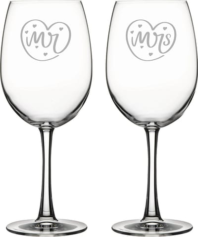 Gegraveerde set rode wijnglazen 58cl Mr. In hartje - Mrs. In hartje