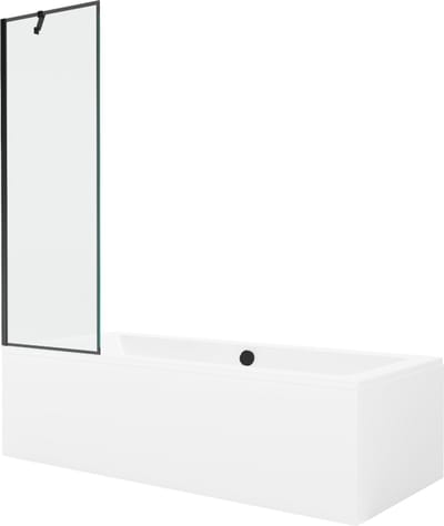 Mexen Cube rechthoekig bad 170 x 80 met ombouw en 1-vleugelige scherm 60 , zwart patroon - 550517080X9506007070
