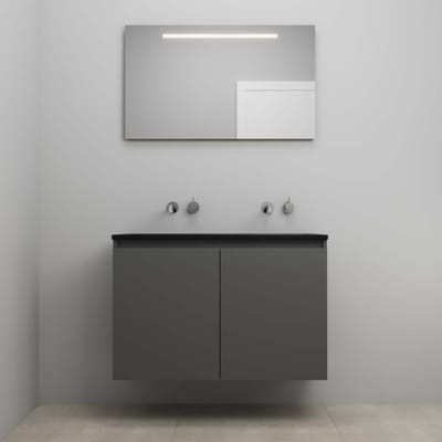 On-Line Badkamermeubelset - 100 cm - Bouwpakket - Greeploze Ladestructuur - Acryl Wastafel - zonder Kraangat - Spiegel met LED-Verlichting - Mat Antraciet