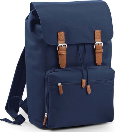 Vintage rugzak/rugtas navy 49 cm - A4-formaat - Schooltas - Laptoptas/boekentas donkerblauw
