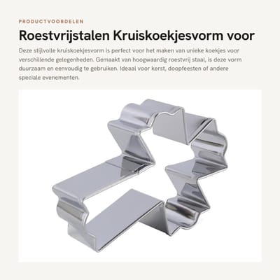Dailygoods- Kruiskoekjesvorm Roestvrij staal - Fancy Koekjesvorm - Vaatwasserbestendig - 6,5 x 8,6 cm - Voor koekjes/deeg/snijden - Veilig en duurzaam - Koekjessteker
