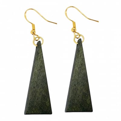 Zilver Goudkleurig oorbellen- Saheli- hout -legergroen - Charme Bijoux