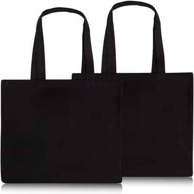 Grote zwarte katoenen tas, 2 stuks, herbruikbare boodschappentas, vouwbaar met handvat, ideaal voor sport en winkelen, 45 x 35 cm