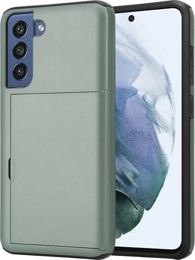 ShieldCase Kaarthouder case met slide geschikt voor Samsung Galaxy S21 FE - telefoonhoesje met ruimte voor pasjes - groen