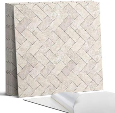Coloray Wandpanelen Zelfklevend - Visgraatpatroon Zelfklevende Wandpanelen - 50 cm x 50 cm - Romig Wandpaneel PVC - 4 stuks - Texturen Wandpanelen Zelfklevend - Wandpaneel Keuken - Wandpanelen Badkamer