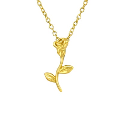 Joy|S - Zilveren roos bloem hanger met ketting 45 cm - gold plated