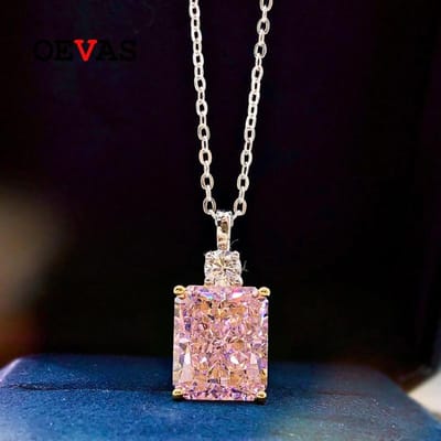 100% 925 Sterling Zilver 10*12mm Roze High Carbon Diamant Hanger Ketting Voor Vrouwen Sprankelend Huwelijksfeest Fijne Sieraden roze