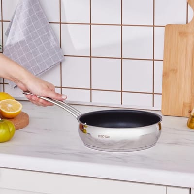Braadpan - Steelpan - Gelijkmatig Koken - Antiaanbaklaag - 20 cm - Zilver