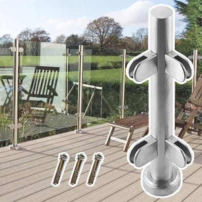 Buiten Relingpaal - Hekpaal Platform - Terras Balkon - Roestvrij Staal - H-90cm - Zilver