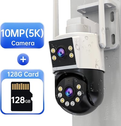 Verkoop Nederland® - 10MP - 6MP - 4K - Microfoon en Luidspreker - Wifi Camera - Buiten - Dual Lens - Dual Screen - IP Camera - AI Tracking - Beveiligingscamera - CCTV Bewakingscamera - Met Gratis 128Gb SD Geheugen Kaartje