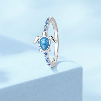 Ring Origineel KoperBlauwe Zeeschildpad Ring Valentijnsdag Jubileum Fijne Dames Cadeau Accessoire Nikkelvrij Hypoallergeen 9 white