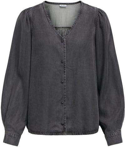 Object Blouse Objframe Re L/s V-neck Top Div 23049486 Black/washed Dames Maat - M
