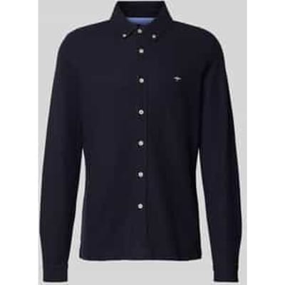 Fynch-Hatton Overhemd Uni Color Button Down Polo Feel Premium Cotton Navy / male