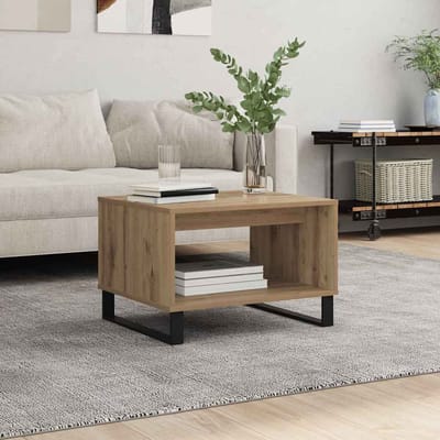 vidaXL - Salontafel - artisanaal - eikenkleurig - 60 - x - 50 - x - 40 - cm - Bewerkt - hout