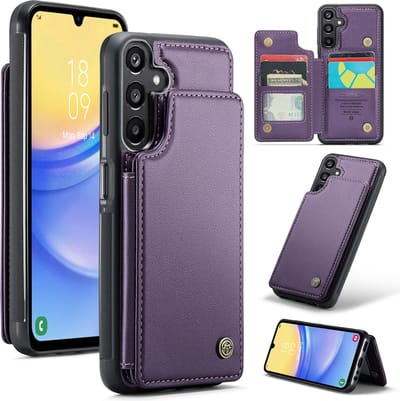 Luxe Portemonnee Backcover met Anti-RFID kaarthouders voor Galaxy A15 _ Paars