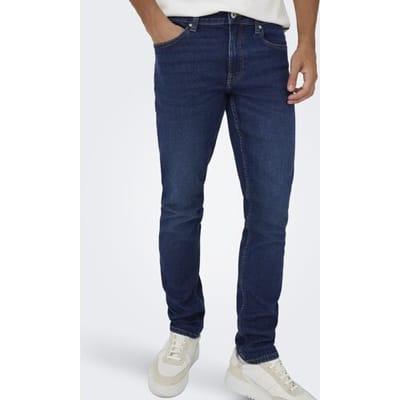 Only & Sons blauwe heren jeans   Loom   Stonewash wassing   Slim Fit   5-Pocket zakken   Knoop- en ritssluiting   Duurzaam   Regular waist Blauw 30/34