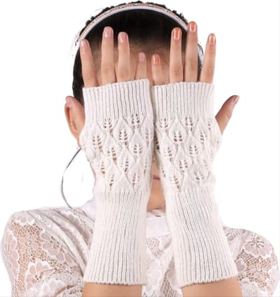 Pols Warmers - Vingerloze Handschoenen - Activiteiten Buiten - Open Gebreid Design - 20 Cm Lengte - Wit