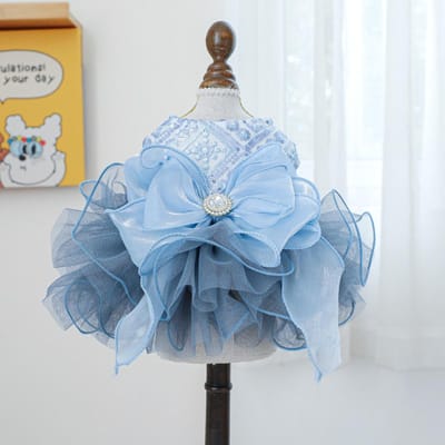 Robe en maille pour chien et chat, motif papillon, nœud papillon, en soie moelleuse, motif étoile bleue, pour mariage, pour petit chien, vêtements de Noël pour chiot L