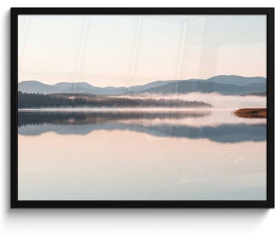 Poster in lijst - Fotolijst 80x60 cm - Posters - Water - Bomen - Mistlaag - Posterlijst zwart - Decoratie - Wanddecoratie woonkamer - Muurdecoratie slaapkamer