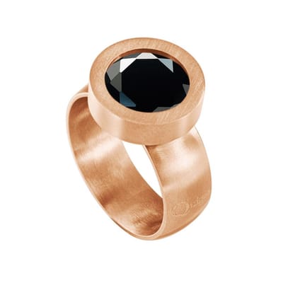 Quiges RVS Schroefsysteem Ring Rosékleurig Mat 16mm met Verwisselbare Geslepen Zirkonia Zwart 12mm Mini Munt