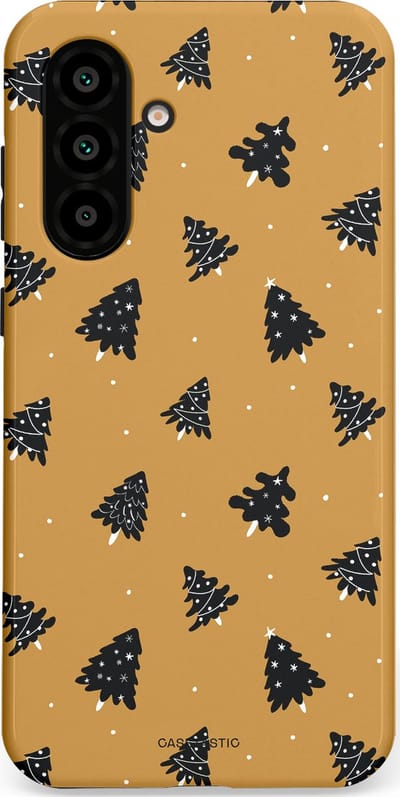 Casetastic hoesje geschikt voor Samsung Galaxy A36 / Samsung Galaxy A56 - Dubbellaagse bescherming - Zwarte Kerstboom Feest - Fashion Case - Goud Donkergrijs Taupe