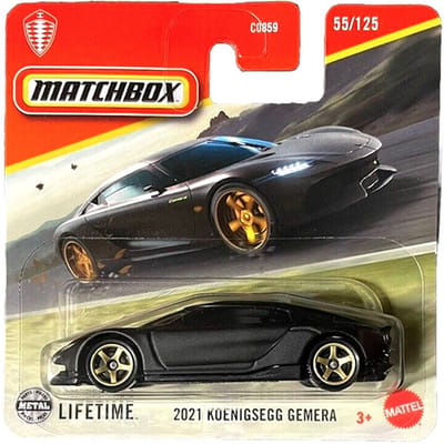 MATCHBOX 2021 KOENIGSEGG GEMERA METAL BLACK MATT 55/125 1:64 SHORT CARD