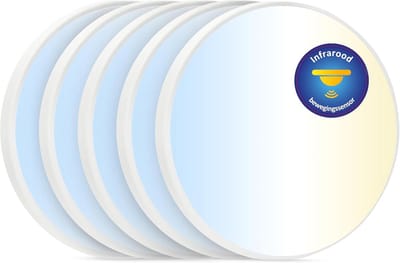 5x Ronde LED Plafondlamp met Bewegingsmelder - Dimbare Binnenverlichting (3000K-6000K)