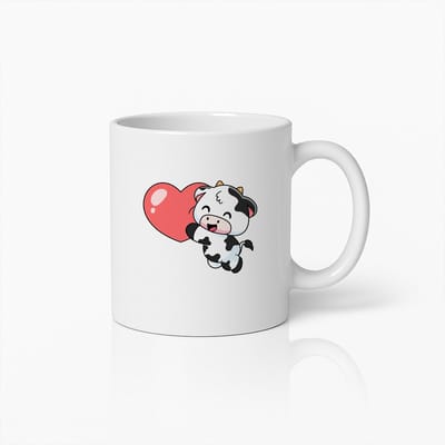 Schattige Koe met Hart Mok – Lief Cartoon Dieren Koffiebeker voor Dierenliefhebbers