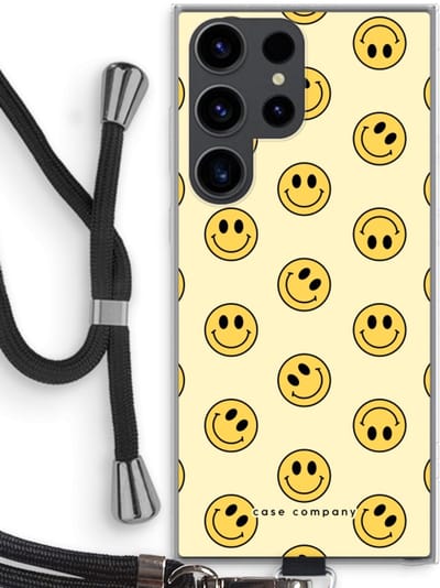 Hoesje met koord geschikt voor Samsung Galaxy S23 Ultra hoesje met Koord - Smiley N°2 - Telefoonhoesje met Zwart Koord - Bescherming aan alle Kanten en Over de Schermrand