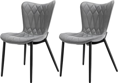 HomeMiYN Eetkamerstoel Set van 2 – Donkergrijs Kunstleer met Diamantstiksel – Comfortabele Stoelen met Rugleuning – Stevig Frame – 150kg Draagvermogen