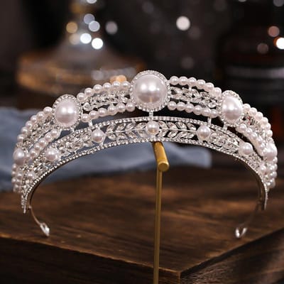 Barok Kristal Bruid Parel Bruids Tiara's Diana Kroon Strass Pageant Diadeem Hoofdband Bruiloft Haaraccessoires Tiara De Noiva gray